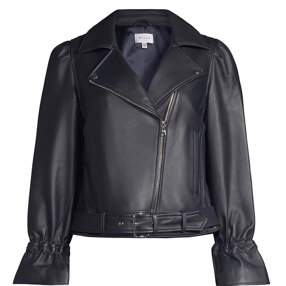 MILLY BLACK LEATHER WOMEN FASHION JACKET